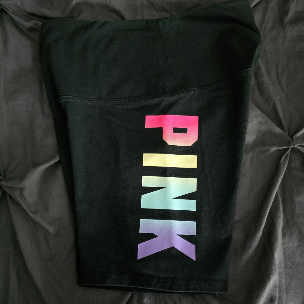 🌈PINK Victoria's Secret Black and Pink Bike Shorts Gradient Logo